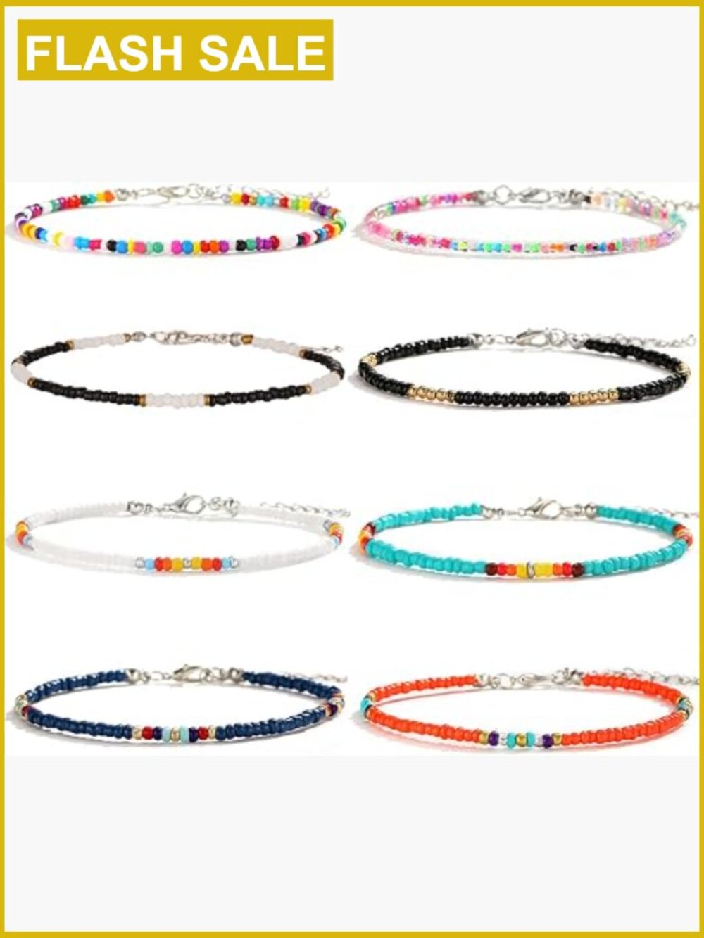 Handmade Beaded Anklet Set Plus Size Boho Ankle Bracelets for Women 9-11 Inches